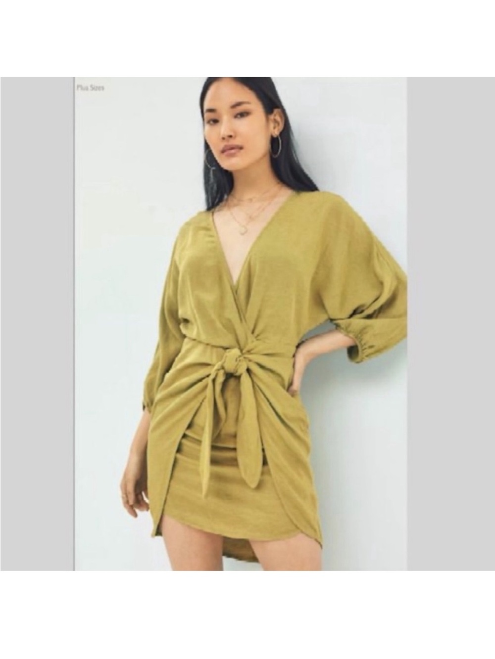 Anthropologie Olive Green Front-Knot Mini Dress